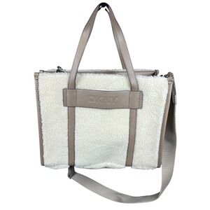 DKNY‎ Oaklyn Medium Tote Sherpa Cream Faux Shearling Crossbody Satchel Purse